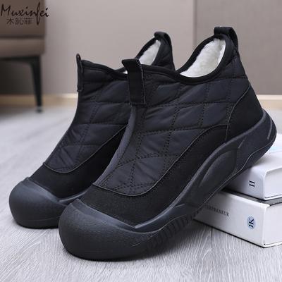 Женские зимние ботинки 2025 года, с добавленным флисом и толстыми хлопковыми ботинками, нескользящие и теплые короткие ботинки, хлопковая обувь