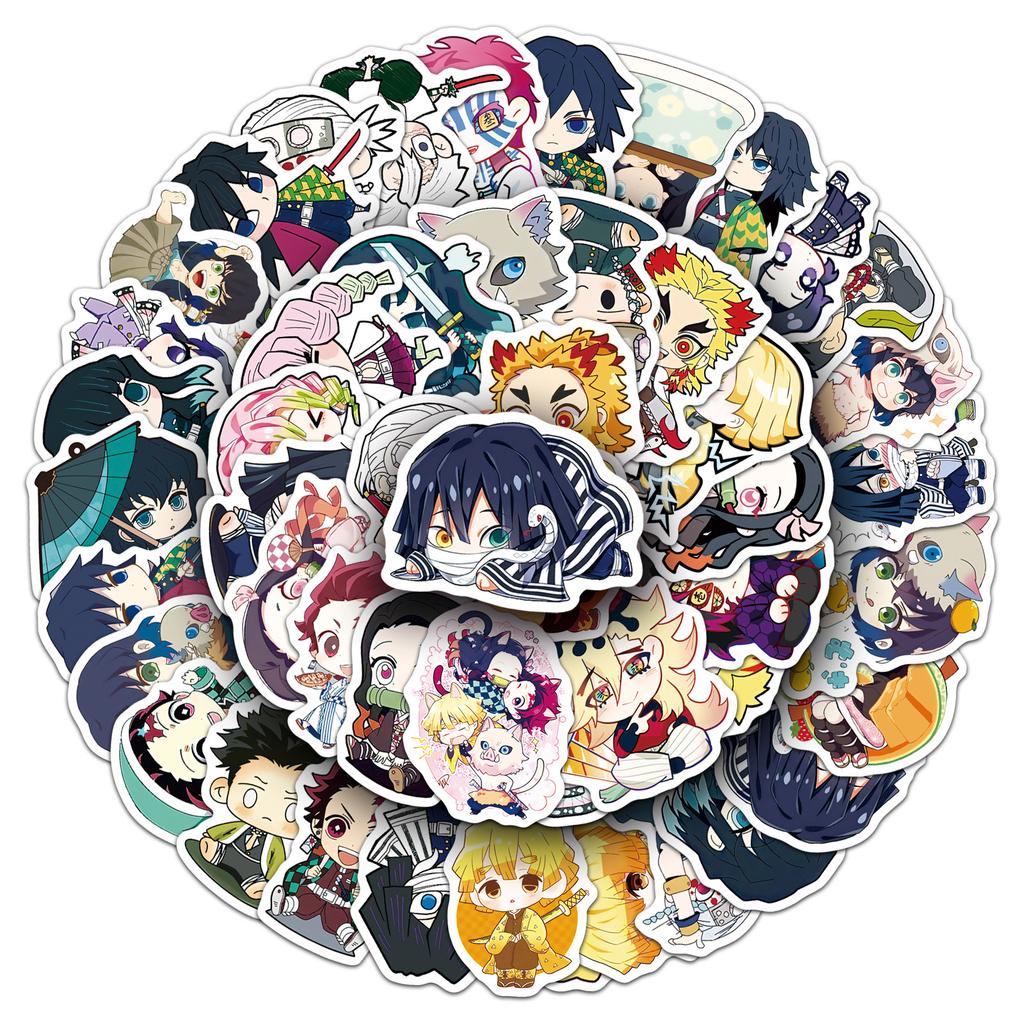 Beautiful Demon Slayer 50 Pcs Chibi Style Stickers Cute Kawaii Anime Cartoon Decals For Guitar Stationery Journal DIY Decor For Anime Fans