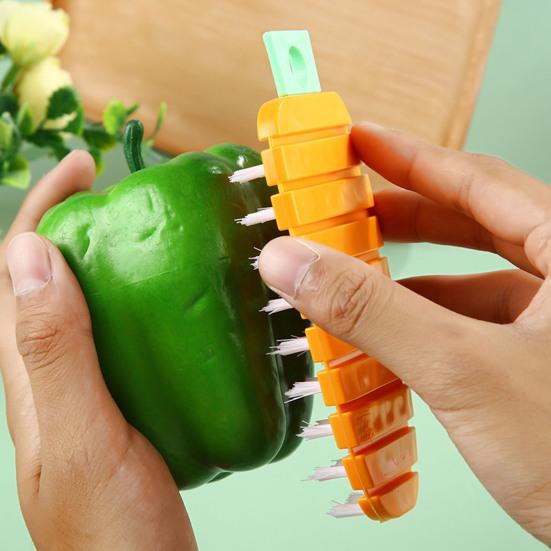 Carrot-Shaped Cleaning Brush for Vegetables Fruits Flexible Bristles Non-scratch Scrubbing Brush for Stain Removal Multi-Section Joint Design