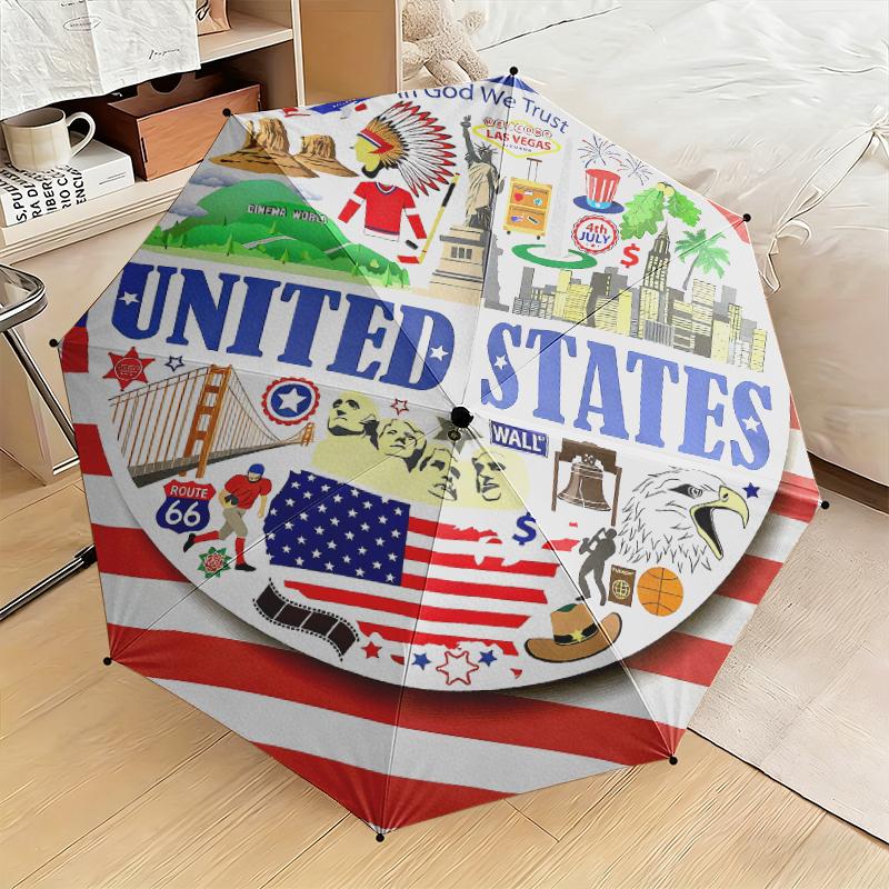 1pc American flag design Umbrella Portable Folding Umbrella Iron Frame Hole Bone Structure Outdoor Home Umbrella