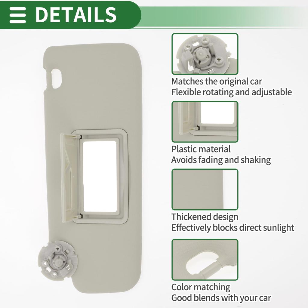 Motoforti Левый солнцезащитный козырек со стороны водителя с зеркалом, пластиковый, серый, для Chevrolet Cruze 2011-2016, номер детали 95034253