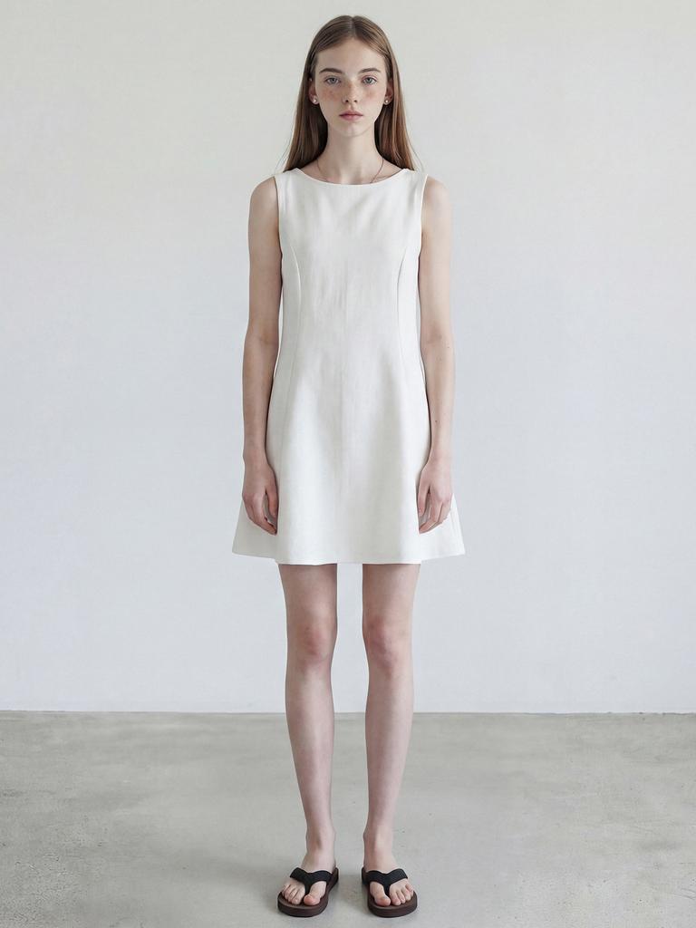 Stay With Me Cotton A-Line Panel Dress_Cream