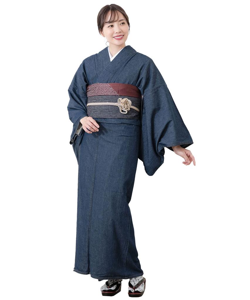 SOUBIEN Washable Denim Navy Blue Size M Kimono, Single-Layer, Indigo, Casual, Simple, Women's,