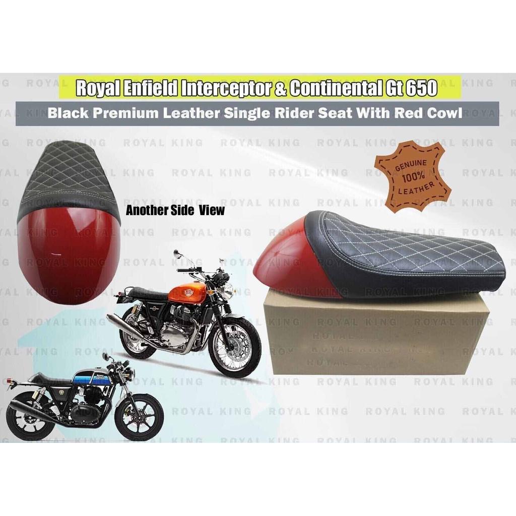 "Premium Leather Single Rider Seat With Cowl" Fit For Royal Enfield INT & GT 650