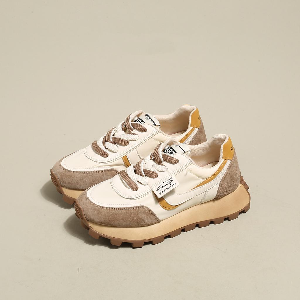 Spring Women Breathable and Comfortable Casual Shoes Lace Up Women Platform Sports Shoes Mixed Color Leather Vulcanized Shoes