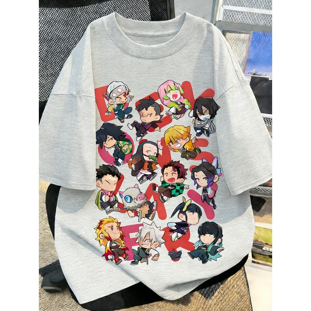 Plus Size Demon Slayer Anime Print Unisex and Women Tshirt Casual Parentchild Top Fashionable Summer Street Cotton Harajuku Y2K