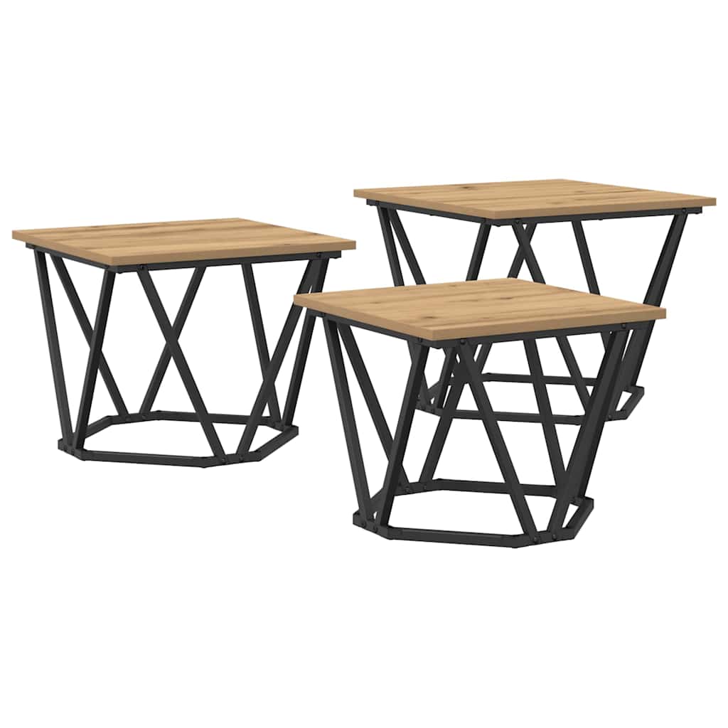 Coffee Table Set 3 pcs Artisan Oak Engineered Wood and Steel