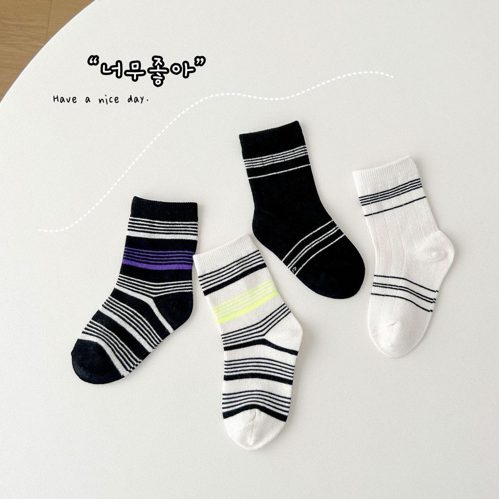 Осенние детские носки средней длины с мультяшным горошком - Универсальный корейский стиль для мальчиков и девочек