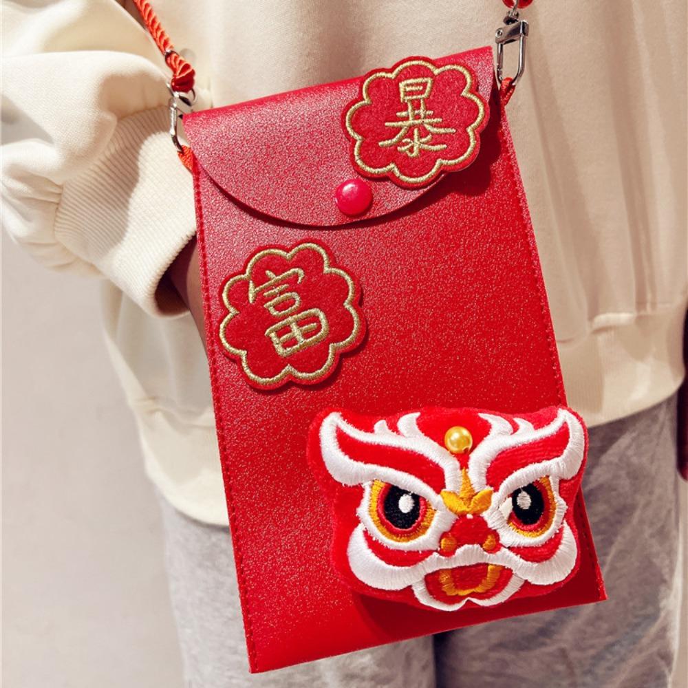 Chinese Plush Koi Lucky Money Packet Cross Body Lion Dance New Year Money Envelope  Party Gifts