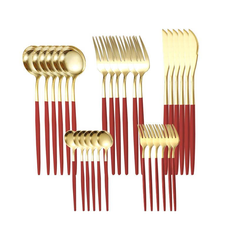 30 шт., набор столовых приборов черного золота, палочки для еды, нож, вилка, ложка, золотая нержавеющая сталь, корейский набор посуды, роскошный набор посуды