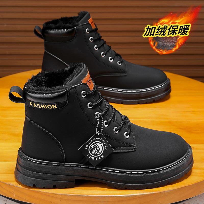 2025 зима новые бархатные утепленные мужские ботинки Мартин модный тренд мужская обувь теплые хлопковые ботинки обувь для улицы