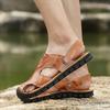 Мужские сандалии из натуральной кожи, пляжные, летние, модные, повседневные, с закрытым носком, с мягкой подошвой, кожаные туфли