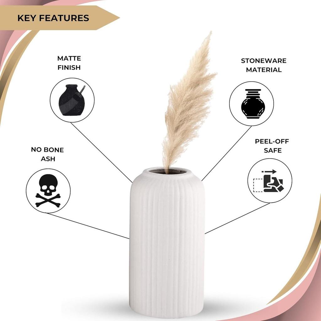 Керамическая ваза «Белая флейта с пампасной травой» 6 дюймов | Декоративная ваза-флейта для сухоцветов и пампасной травы для домашнего декора, новая