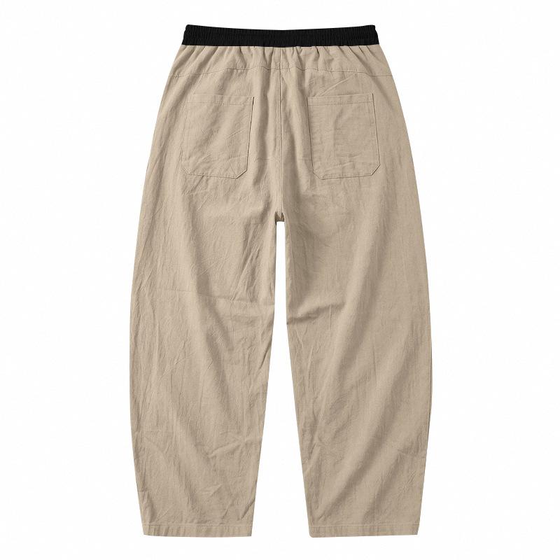 Men's Linen Breathable Straight-Leg Elastic Waist Casual Pants - Solid Color, Loose Fit, Spring/Autumn