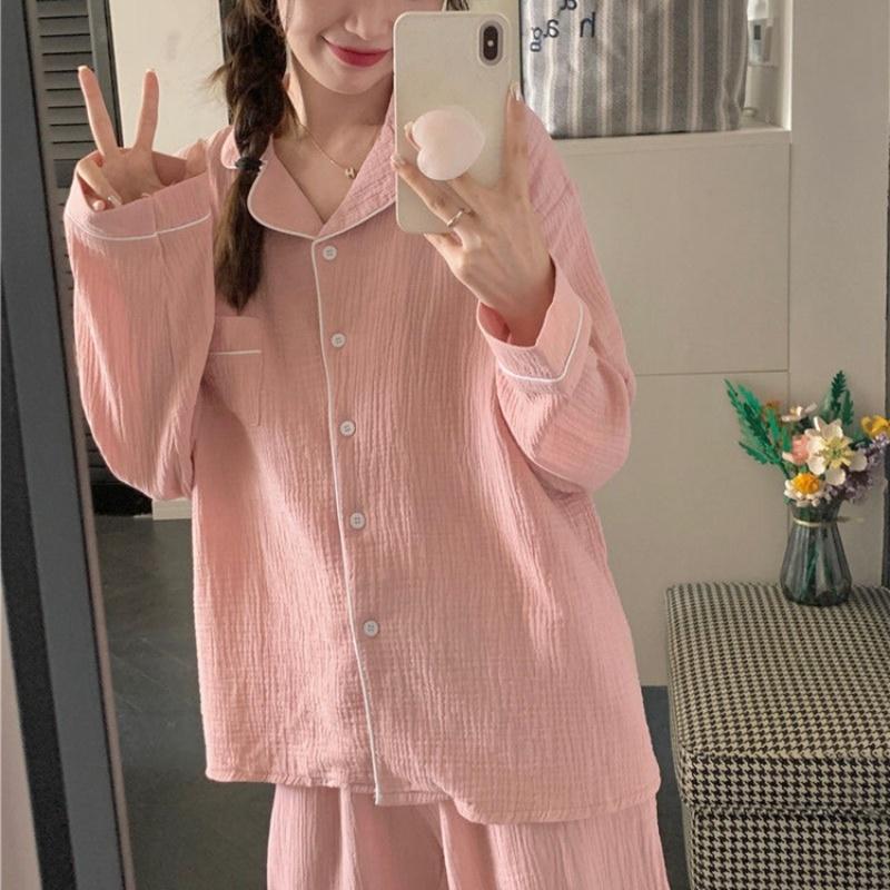 Осенняя женская пижама с длинными рукавами, домашняя одежда, комплект милых девочек, длинные брюки, пижама, повседневная домашняя одежда из хлопка с пузырьками