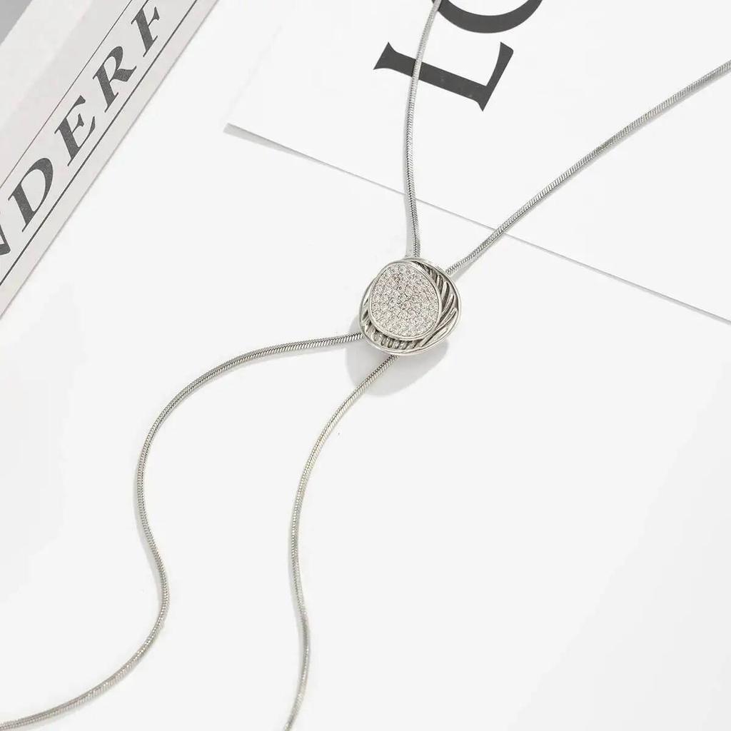 Salircon New Luxury Rhinestones Stainless Steel Butterfly Pendant Necklace Women Elegant Silver Color Long Snake Chain Jewelry