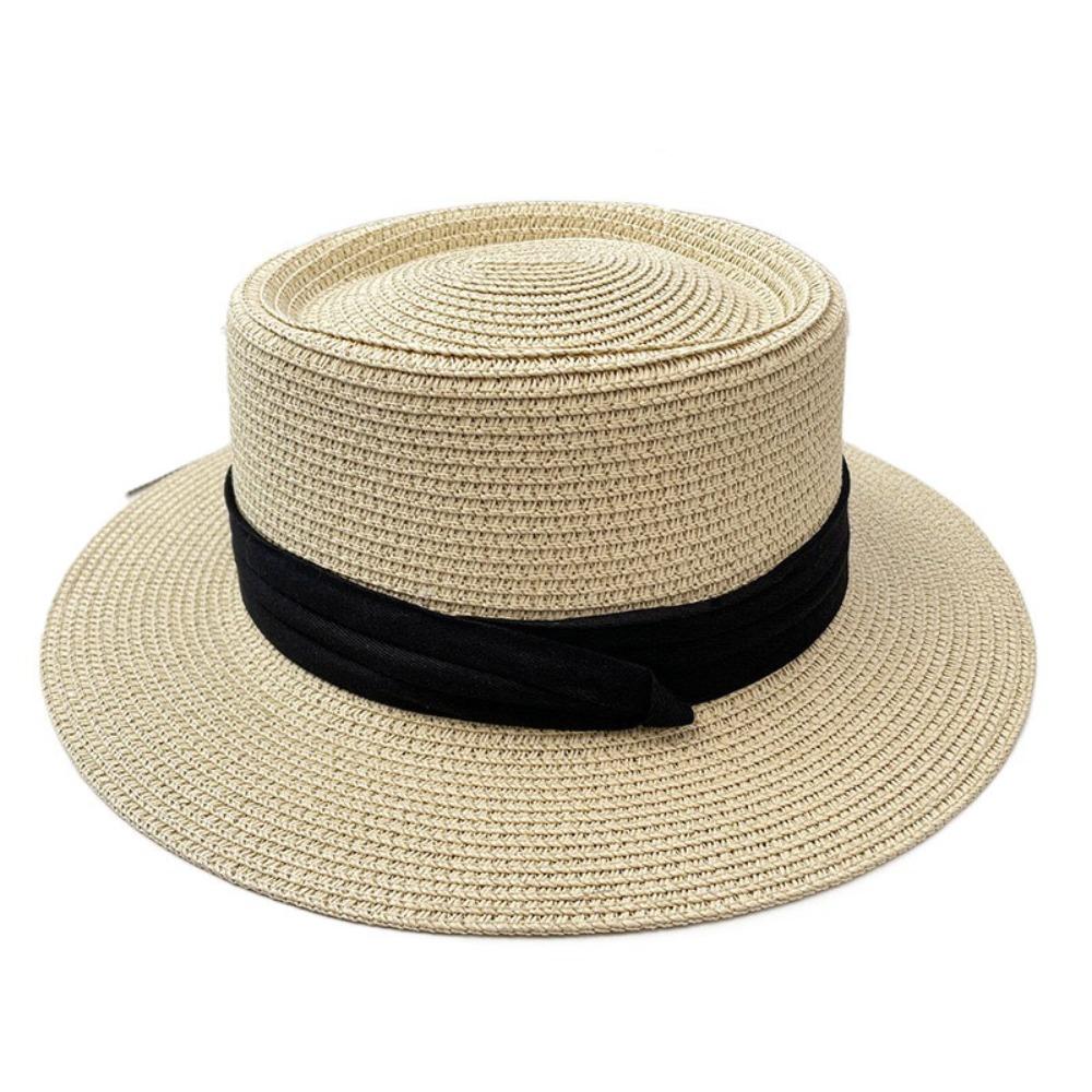 Шляпа-канотье из соломы в корейском стиле, с широкими полями, женская, солнцезащитная, простая, для защиты от солнца, женская