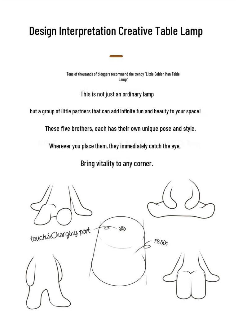 Creative Thinker Electroplated Gold Table Lamp: Rechargeable Night Light & Bedroom Ornament