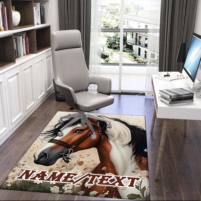 1PC Custom Name Horse Portrait Name Theme Floor Mat Ideal for Living Room, Game Rooms, Office, Bedroom,Floor Mat Playful Design