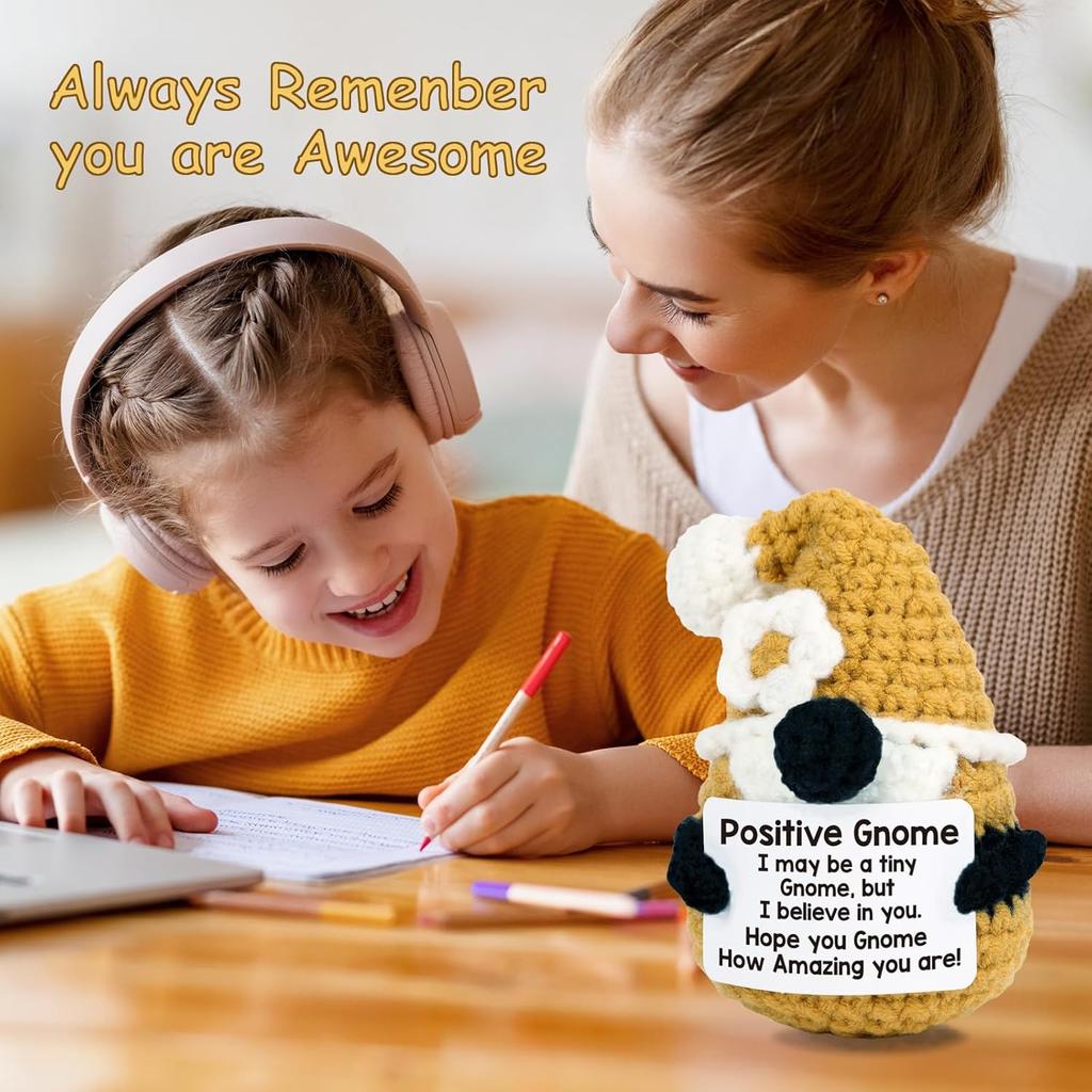 Вязаный крючком вдохновляющий позитивный гном с карточкой с ободрением, украшение для дома, комнаты, ручной работы, вязаный гном, настольное украшение