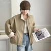 Women's Stand Collar Short Length Zip-Up Windbreaker Jacket Loose Casual Versatile Outerwear Top
