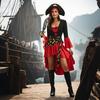 Halloween Costume Masquerade Red Pirate Captain Jack Adult Female Pirates of the Caribbean Show Dress