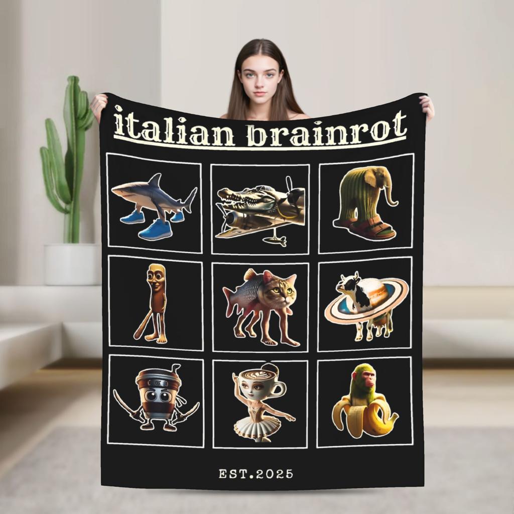 Bombardino Crocodilo Italian Brainrot Blanket Fleece Funny Meme Soft Throw Blankets for Airplane Travel Bedding Quilt