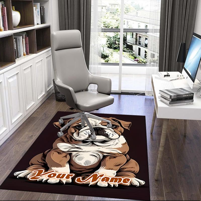 1PC Custom Name Bulldog Portrait Artwork Theme Floor Mat Ideal for Living Room, Game Rooms, Office, Bedroom,Floor Mat Playful Design