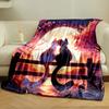 Two cats sit on a wooden fence, gazing at a glowing full moon. for all seasons blanket lunch break throw gift
