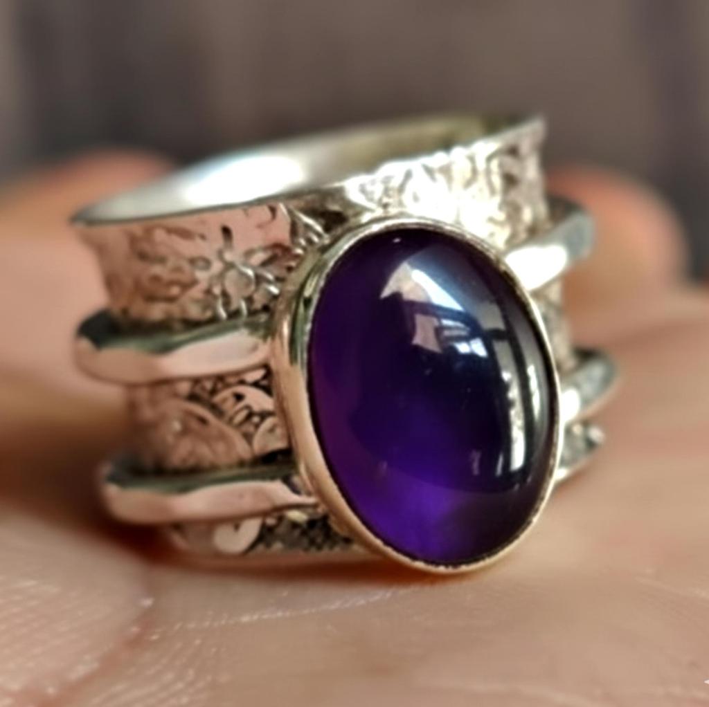 Кольцо-спиннер, Кольцо с драгоценным камнем с аметистом, Стерлинговое серебро 925 пробы, Кольцо для беспокойства, Кольцо-спиннер с аметистом, Женское кольцо в стиле бохо, Подарок для нее