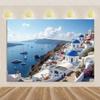 Nordic Greek Landscape Home Party Decorations Santorini Island Town Blue Dome Church Santorini Aegean Sea  Photography Backdrop