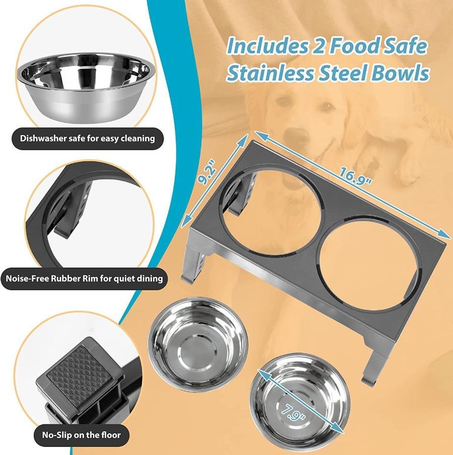 Pet Folding Table Cat Dog Bowl Adjustable Lifting Bracket Double Stainless Steel Food Water Bowl Slow Food Bowl Pet Accessories