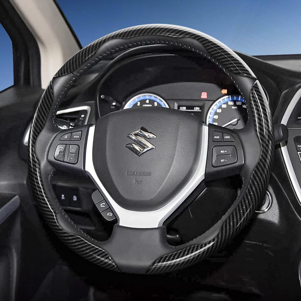 zkfan8 Suitable for Suzuki Carbon Fiber Texture Steering Wheel Cover with Segmented Quick-Release Design for Wagon R Swift Ertiga Brezza Baleno Fronx