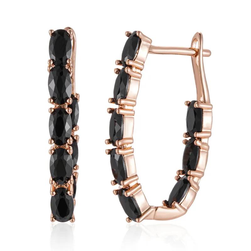 Double Layer Paved Oval Black Zircon Golden Dangle Earrings Gothic Style Women Trendy Accessories