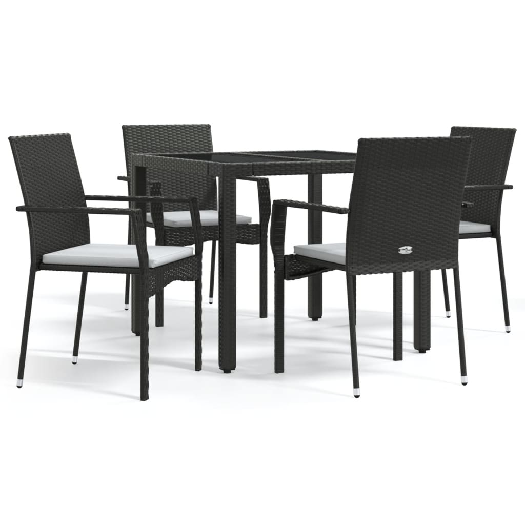 5 Piece Garden Dining Set with Cushions Black PE Rattan