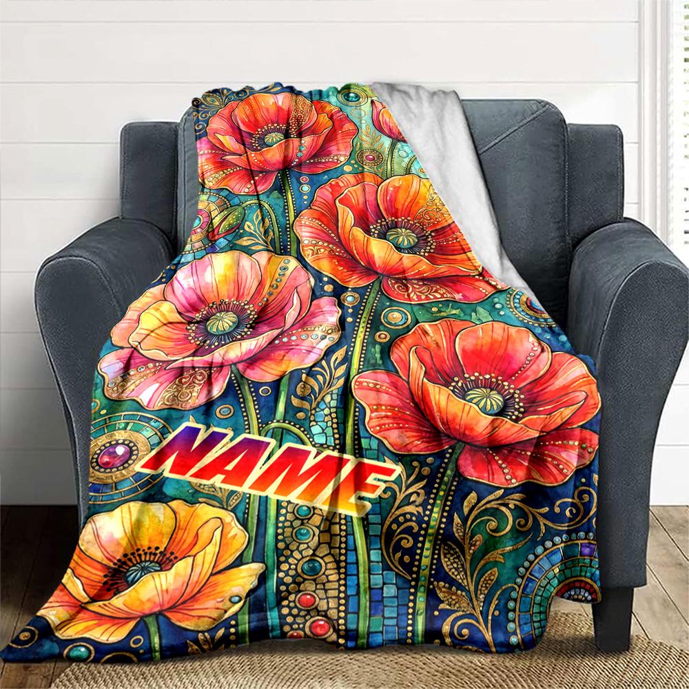 Colorful Floral Rainbow Pattern Home Customize Your Name Blankets Soft Cozy Lightweight All Season Multi Use Throw Blanket For Couch Office Bed Living