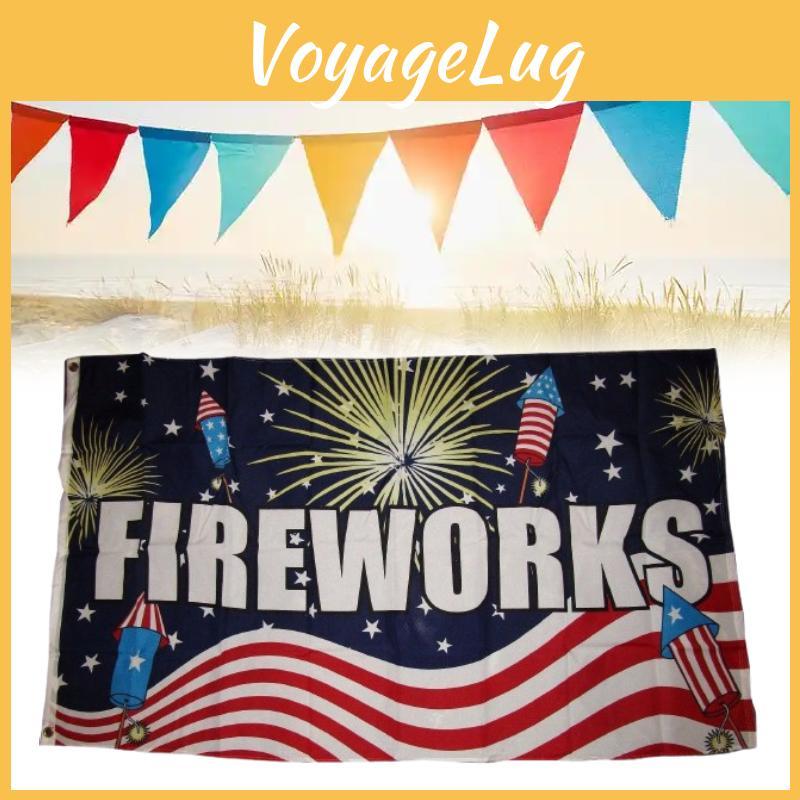 Fireworks Pattern Letter Flag Banner Fade Resistant Outdoor Decoration Gift