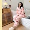 Утолщенная теплая пижама для дома на зиму с принтом персикового цвета, домашняя одежда, комплект из 2 предметов из кораллового бархата с рисунком милого медведя