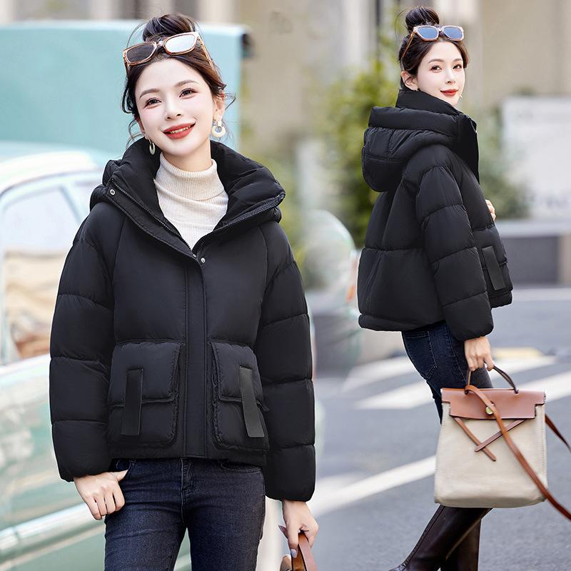 Свободная короткая куртка с капюшоном, женская зимняя 2025, новая куртка-хлеб, пуховая куртка, утолщенная хлопковая куртка