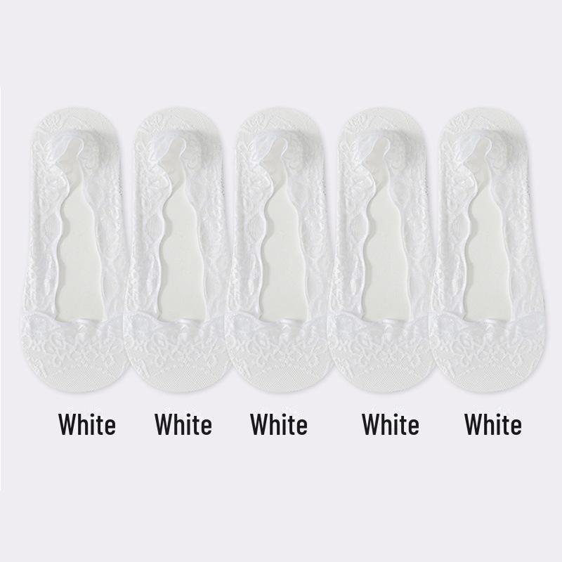 Женские нескользящие кружевные носки-лодочки — тонкие летние белые, с павлиньим узором, с рисунком в виде волн, низкие, с неглубокой горловиной, с эффектом ледяного шелка, невидимые.