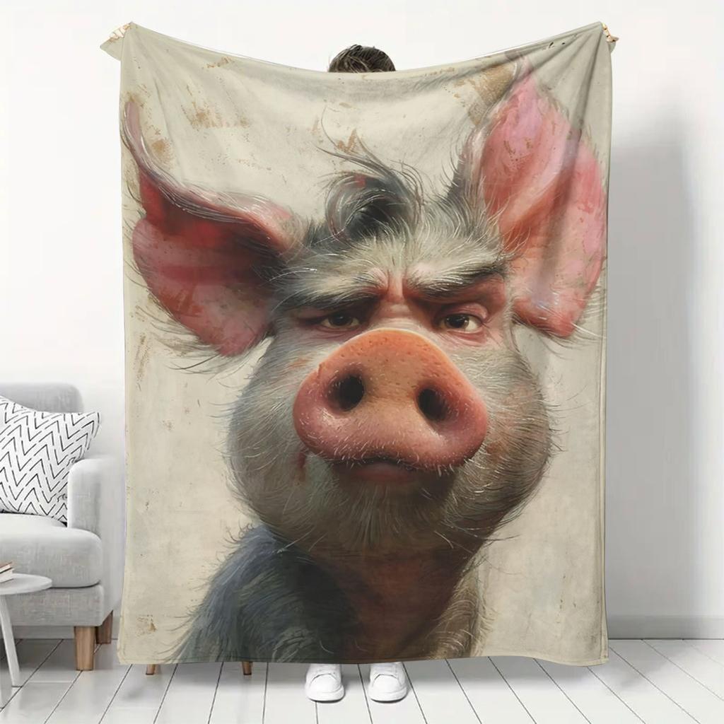 Interesting pig-themed pattern Flannel printed blanket suitable for all seasons suitable for living room office sofa and travel