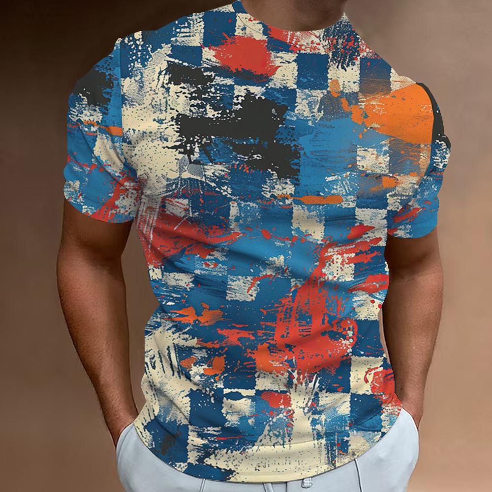 Цветная мужская футболка с круглым вырезом и принтом граффити, летняя повседневная мужская футболка для улицы, мужские топы с короткими рукавами, футболки