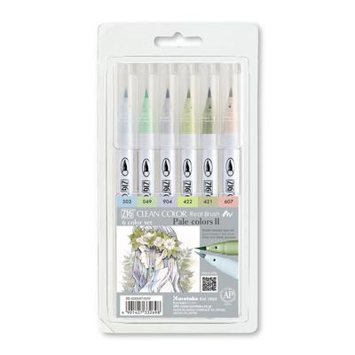 Kuretake Ручки-кисти ZIG Clean Color Real Brush Набор из 6 цветов Холодные пастельные оттенки RB-6000AT/6VH