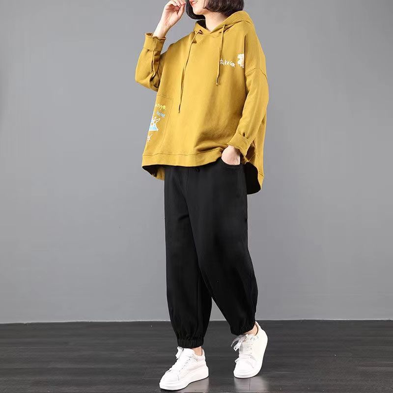Спортивные костюмы, штаны, комплекты, повседневные, с принтом, весенние, спортивные костюмы, с капюшоном, шаровары, мешковатые, спортивные штаны, костюмы, корейские наряды