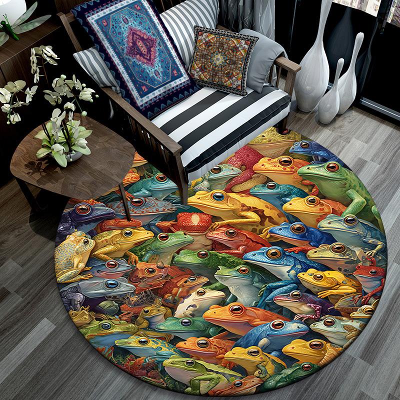 Frogs Round Area Rug,Carpet Rug for Living Room Bedroom Sofa Playroom Decor,Non-slip Floor Mat