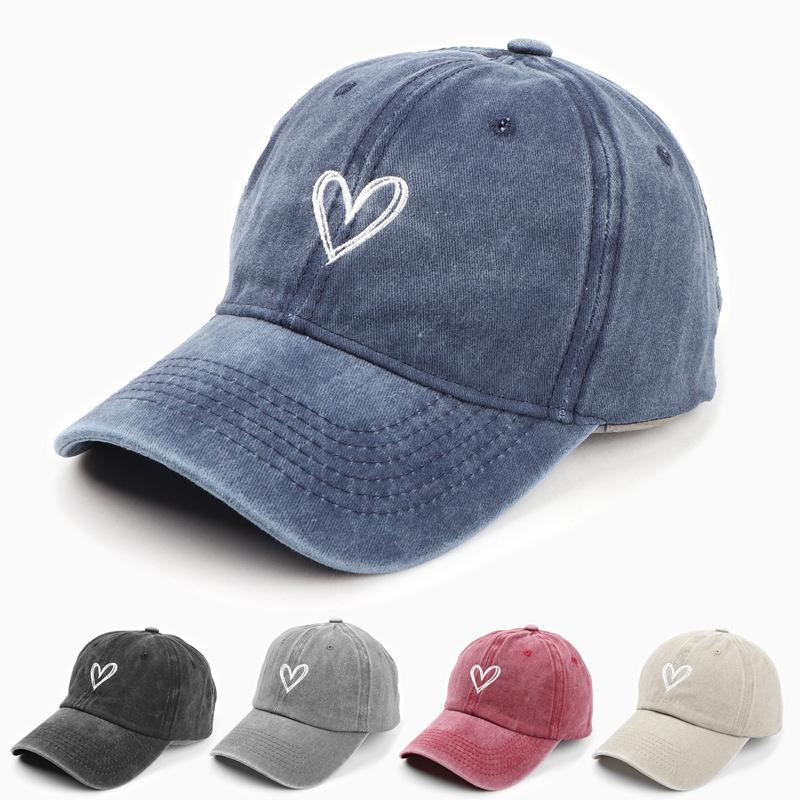 Peach Heart Embroidered Vintage Spring Summer Baseball Hat Women's Thin Style Couple Soft Top Duck Tongue Hat Men