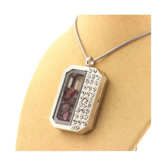 Stones and Minerals. Raw Rhodolite Garnet Necklace. Half-rectangle Model.