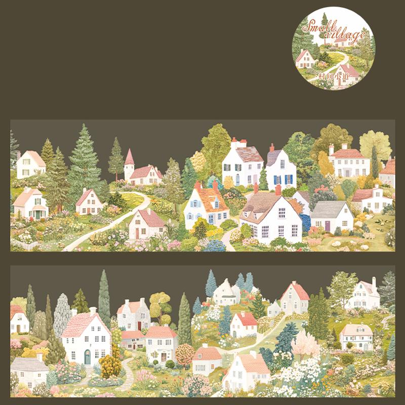 1 рулон/пакет Ландшафтная лента ПЭТ Серия «Маленькая деревня» Дом Ландшафт Ручной аккаунт Основной материал DIY Украшение Открытка Подарок Наклейка
