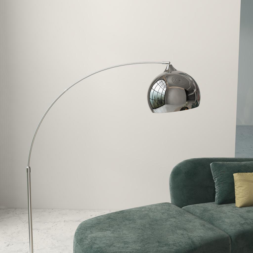Arc Lamp, Floor Lamp, Height-Adjustable, Foot Switch, Base in Marble Look, 170-180cm, Silver/Black