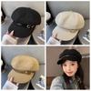 Newsboy Cap Octagonal Hat Leather Buckle Painter Hat Personality Black Beret  Girl